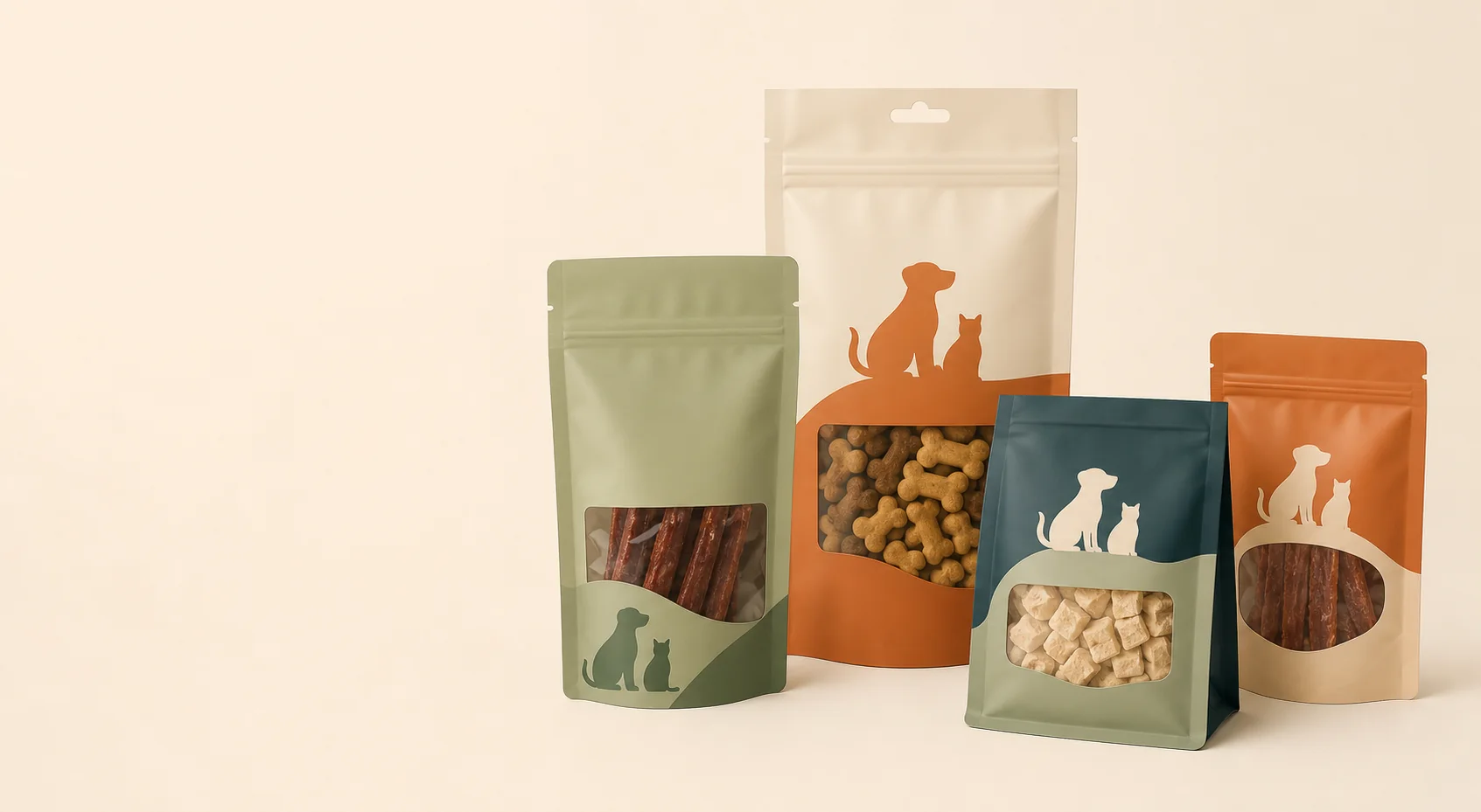 Assorted custom dog treat packaging pouches
