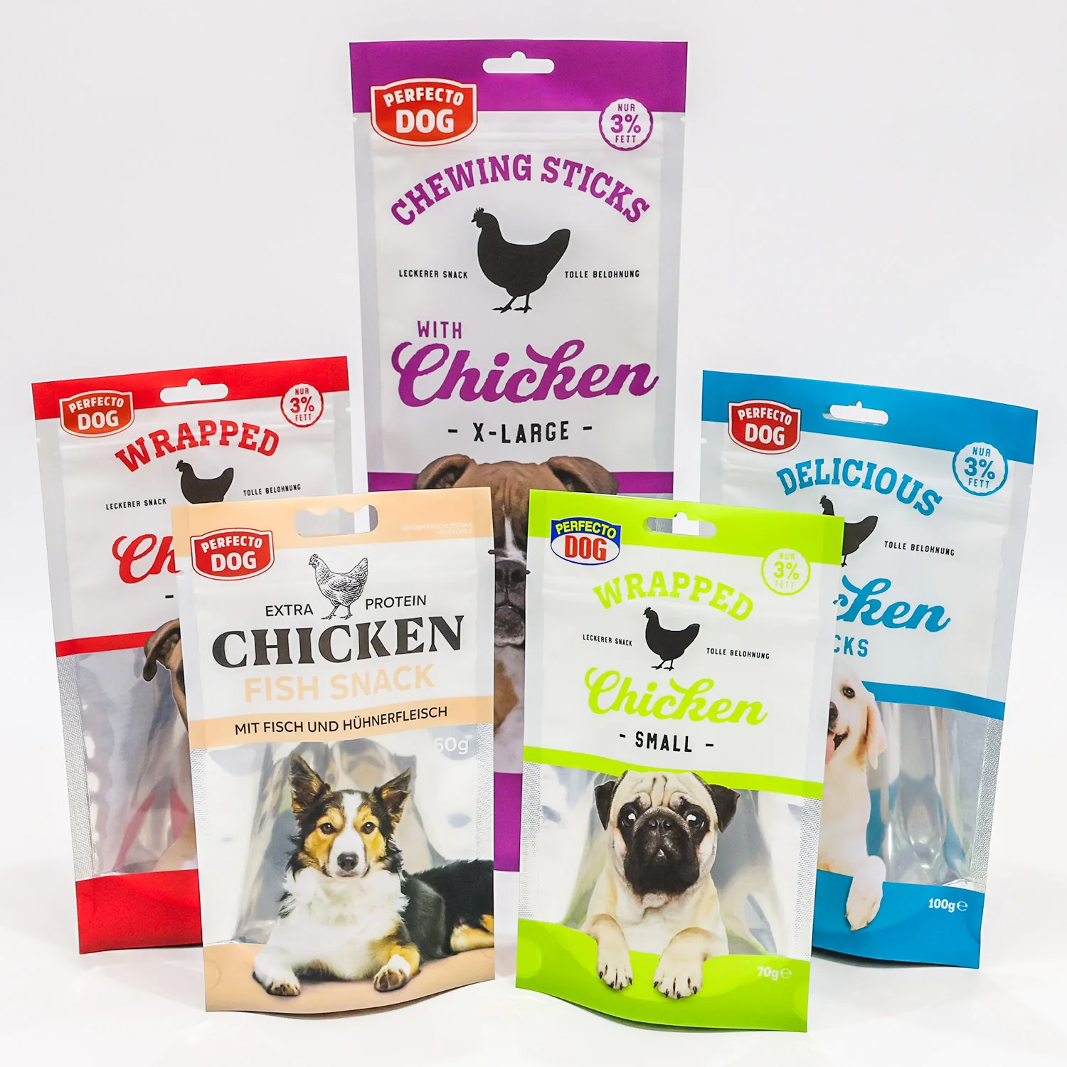 Stand up zipper pouches for dog treats